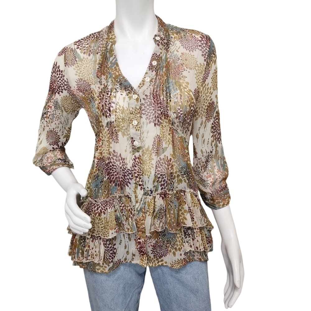 American Rag Cie Sheer Boho Button Down Blouse Size XS